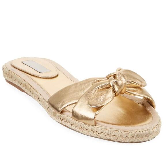 TABITHA SIMMONS Heli Metallic Flat Sandals, Gold Size 10 - Picture 1 of 9